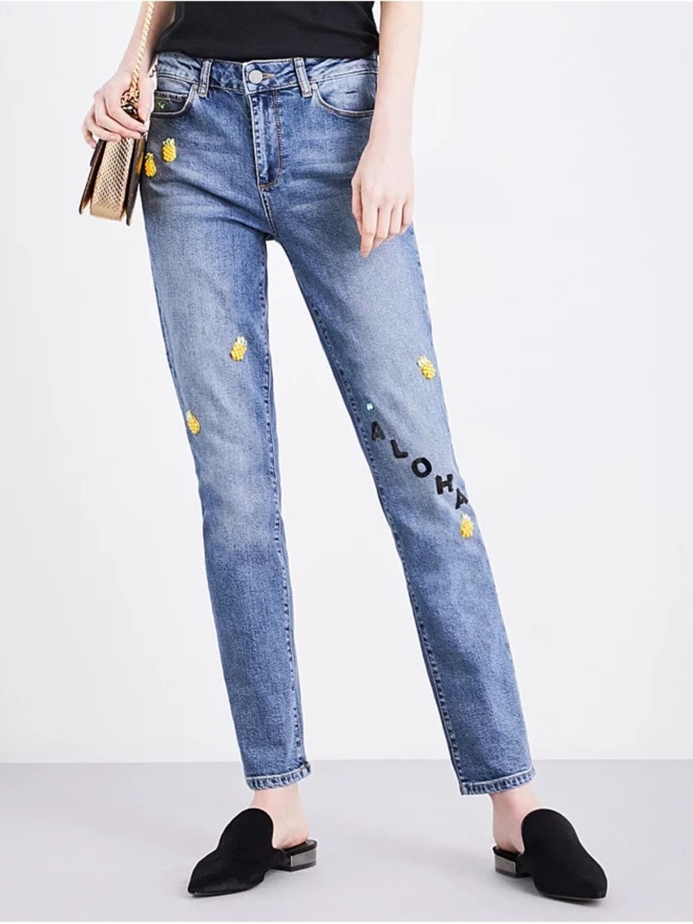 PAIGE Julia high rise Straight-Leg Jeans with Yellow Pineapple Embroidery